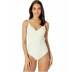 ONIA Women Pastel Lurex Striped Lila Beachwear One Piece Wrap Swimsuit Size XS